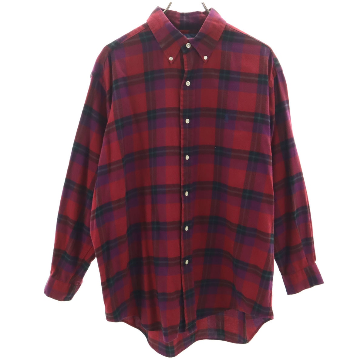 RALPH LAUREN ラルフローレン チェック柄 長袖 ボタンダウンシャツ L レッド
