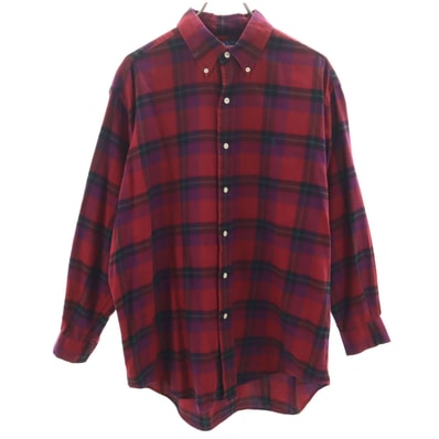 RALPH LAUREN ラルフローレン チェック柄 長袖 ボタンダウンシャツ L レッド