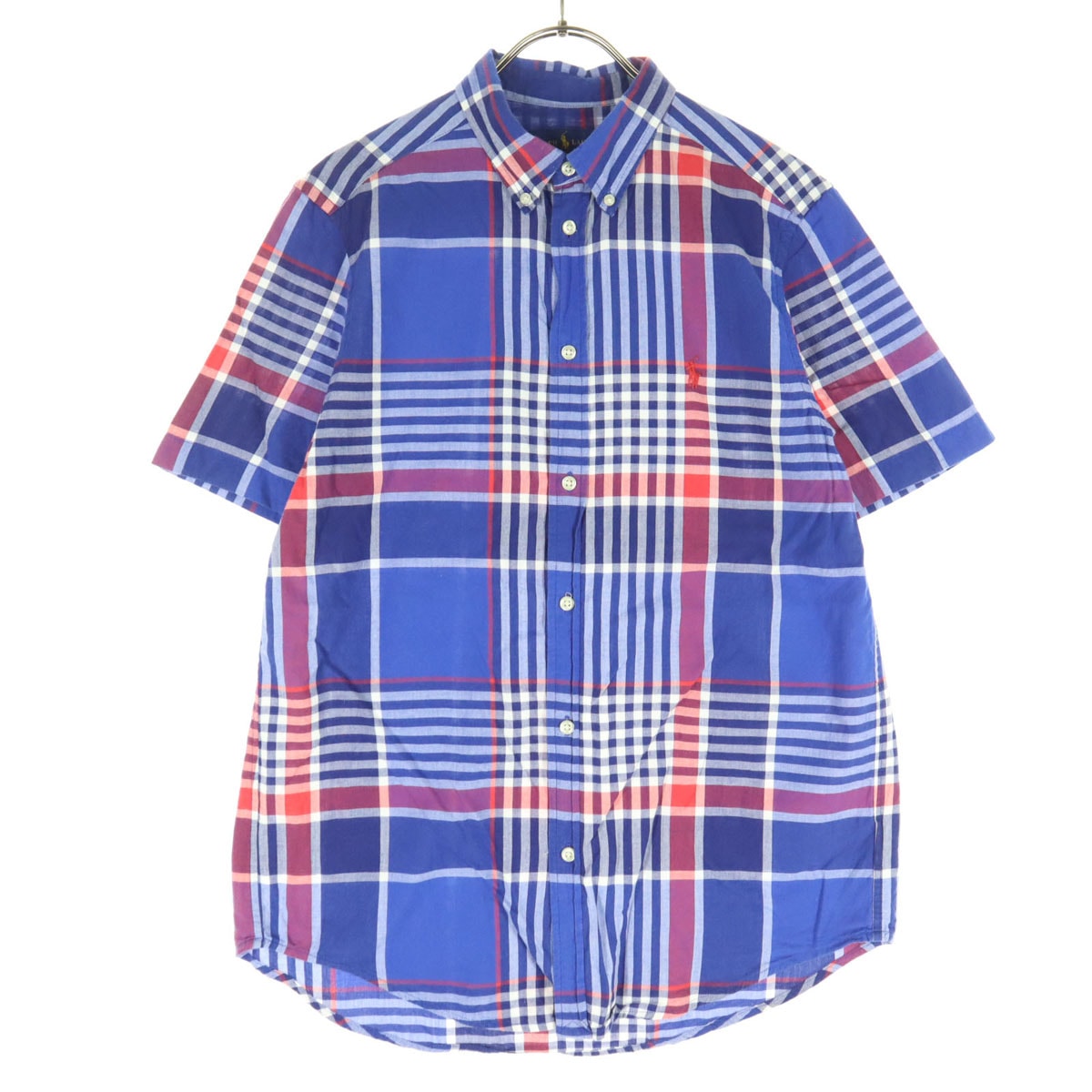 RALPH LAUREN ラルフローレン チェック柄 半袖 ボタンダウンシャツ 170 ブルー