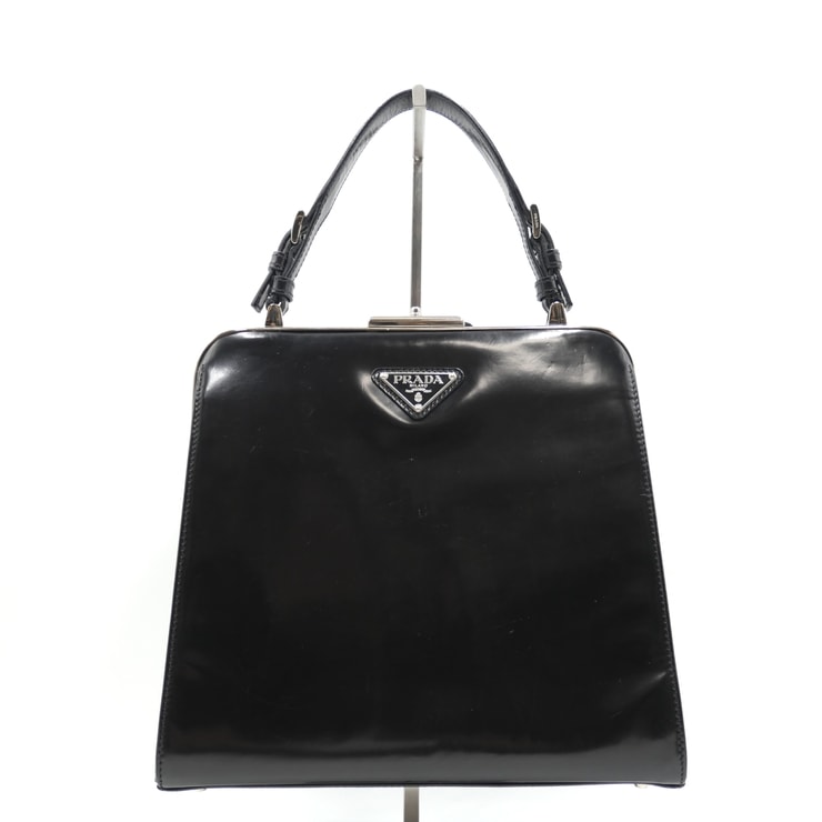 PRADA(プラダ)スパッツォラート レザー ハンドバッグ ヴィンテージ ブラック シルバー金具 レディース 保存袋付【中古】