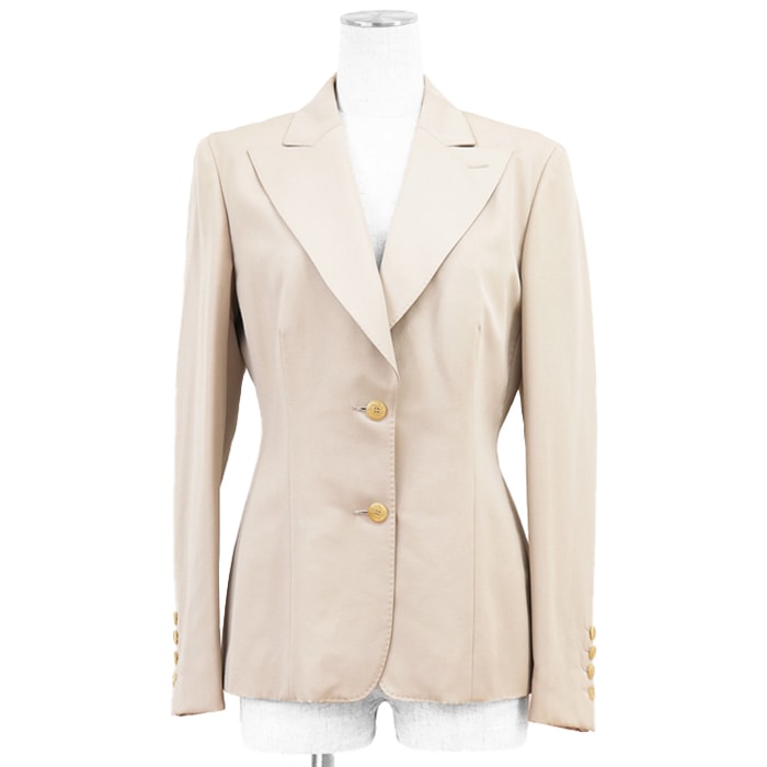 【SALE】GUCCI グッチ ジャケット テーラード サイズ 40 レディース トロピカル 2B ピークドラペル 総裏仕立て フルライニング ウール100% アウター ベージュ イタリア製