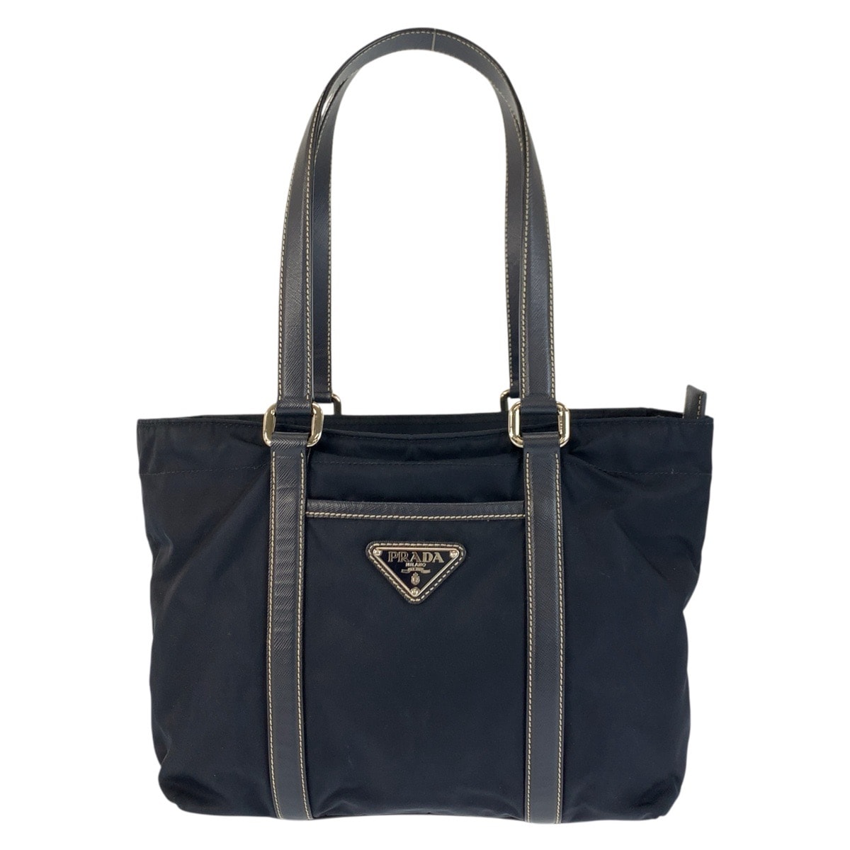 美品 PRADA プラダ テスート 三角ロゴプレート ネイビー シルバー金具 ナイロン レザー/ トートバッグ ショルダーバッグ 601009 【中古】