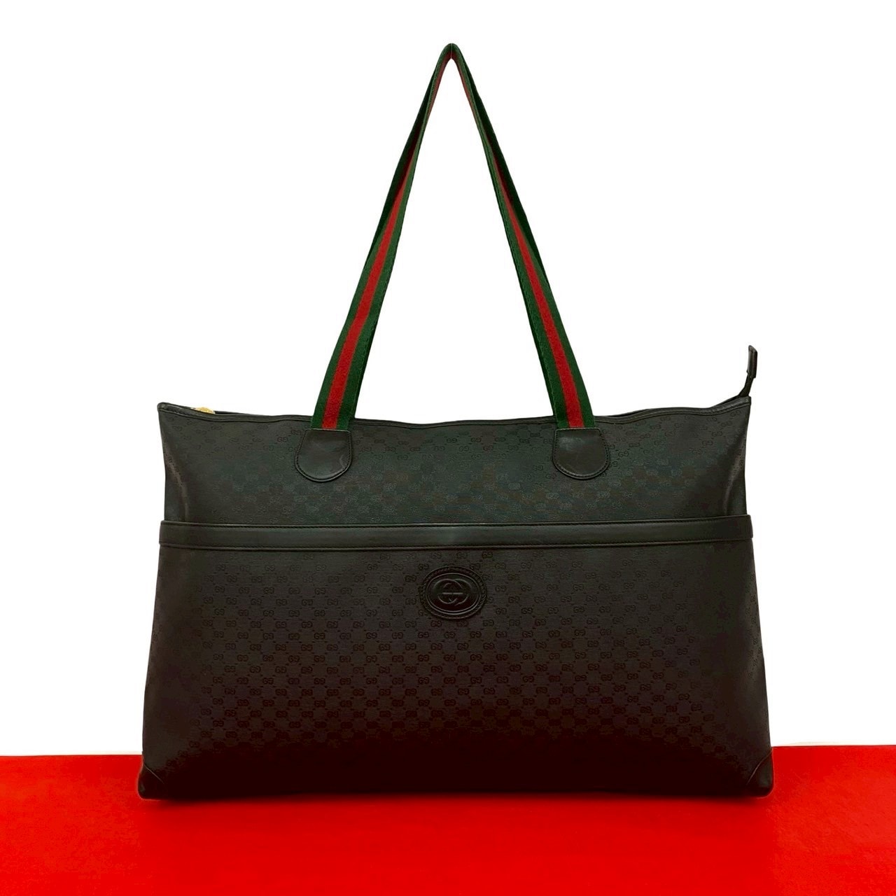 GUCCI グッチ シェリーライン マイクロGG ロゴ レザー PVC トートバッグ ブラック
 26177