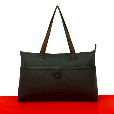 GUCCI グッチ シェリーライン マイクロGG ロゴ レザー PVC トートバッグ ブラック
26177