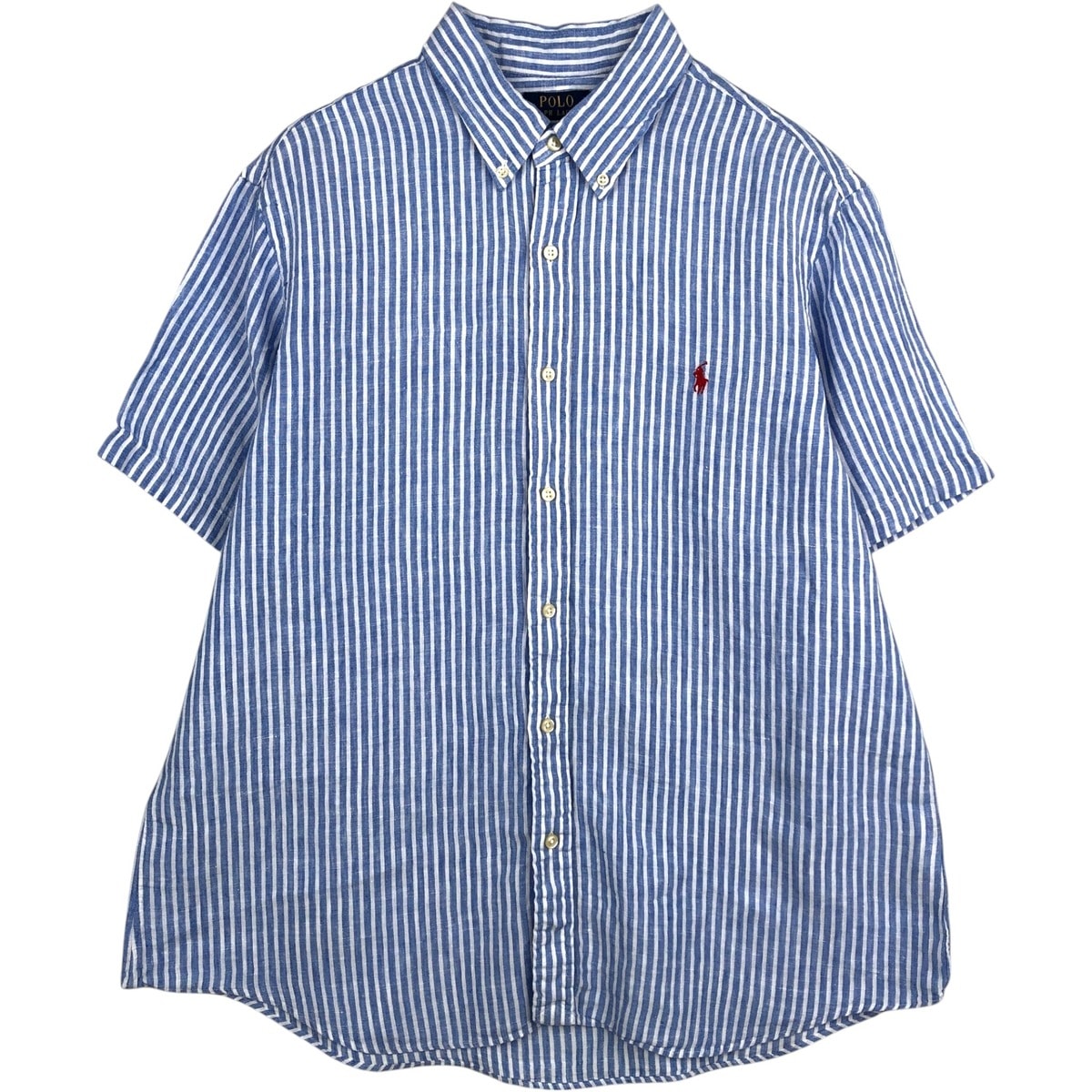 古着 ラルフローレン Ralph Lauren POLO RALPH LAUREN CLASSIC FIT ストライプ柄 半袖 リネン ボタンダウンシャツ メンズXL相当/eaa623551