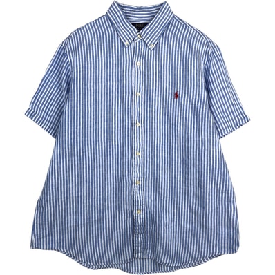 古着 ラルフローレン Ralph Lauren POLO RALPH LAUREN CLASSIC FIT ストライプ柄 半袖 リネン ボタンダウンシャツ メンズXL相当/eaa623551