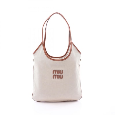 ミュウ ミュウ Miu Miu IVY アイビー トートバッグ バッグ キャンバス レザー レディース アイボリー系 / ブラウン系 【中古】