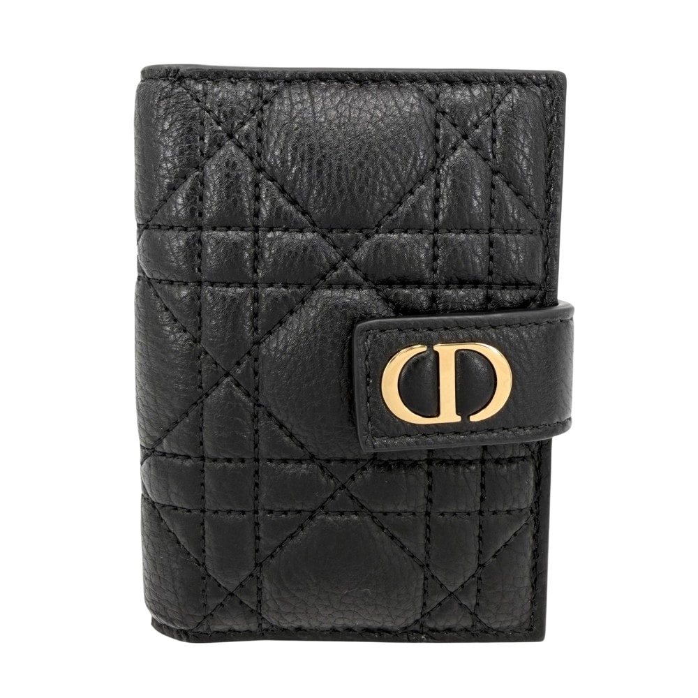 Dior ディオール カードケース カロ カナージュ 名刺入れ 小物 Caro Dandelion S5157UWHC_M900 カーフ ブラック 黒 ゴールド金具 レディース 美品【中古品】
