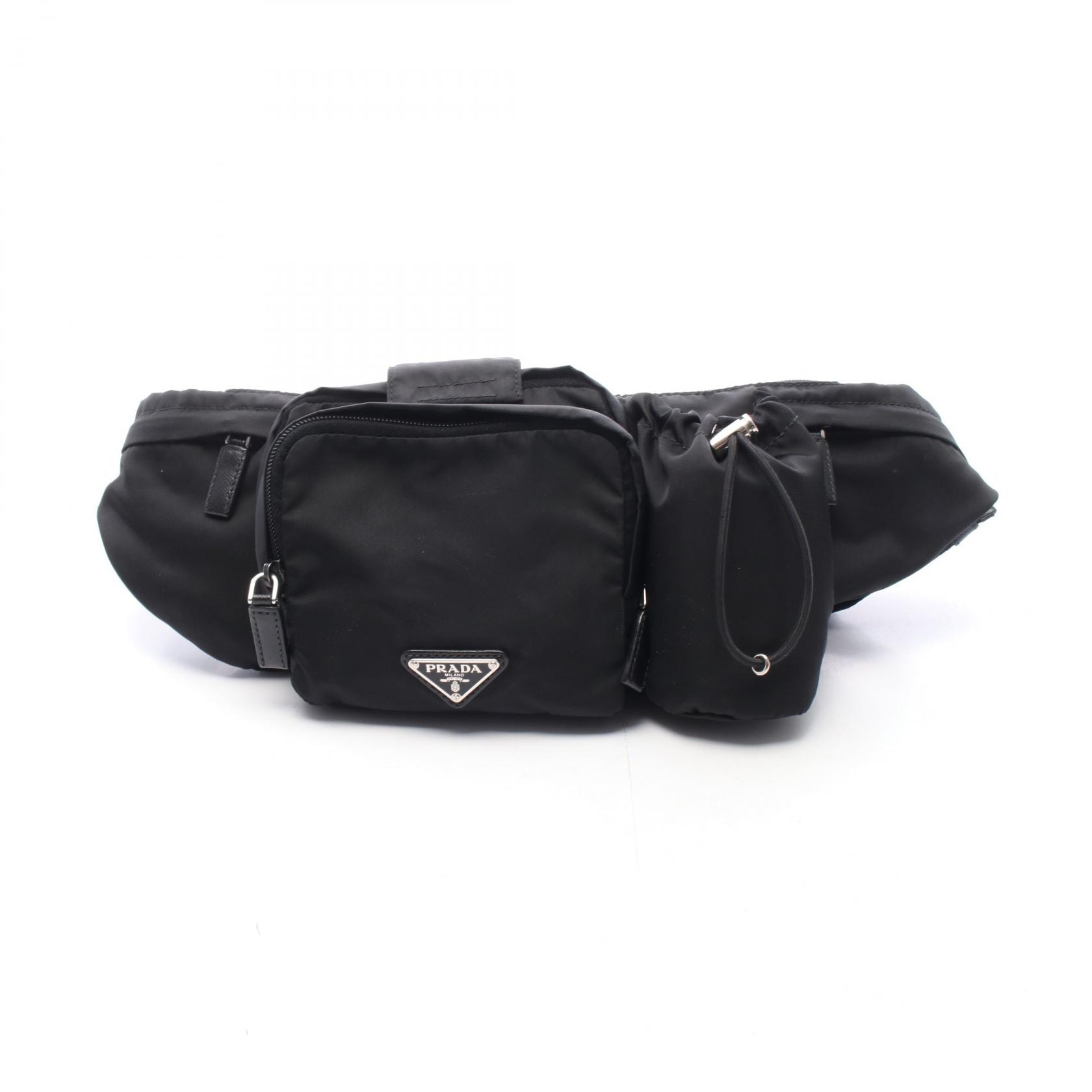 プラダ PRADA トライアングルロゴ ウエストバッグ ボディバッグ バッグ ナイロン レザー メンズ レディース ブラック系 【中古】