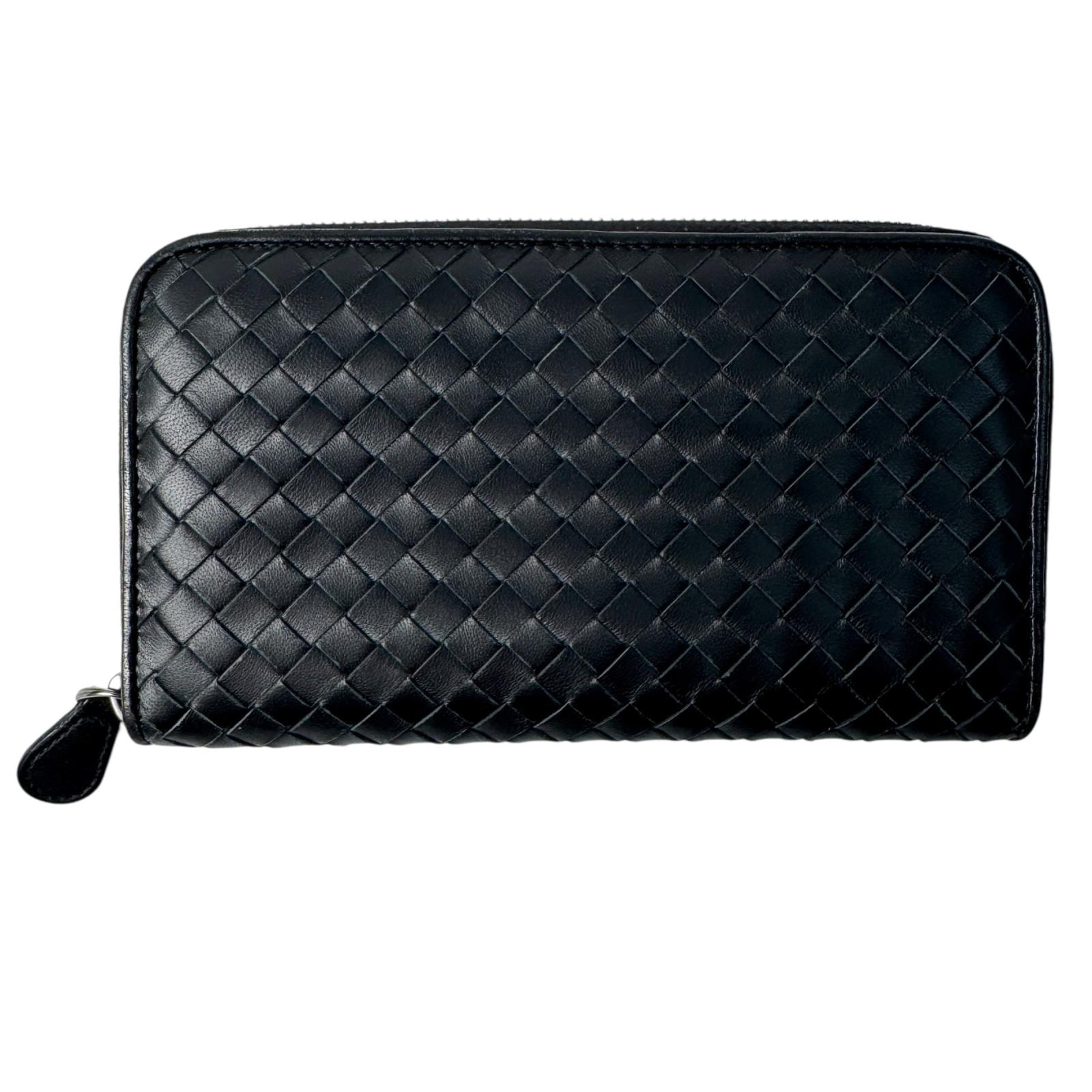 美品 ボッテガヴェネタ Bottega Veneta イントレチャート 長財布 ジップアラウンド 黒 メンズ