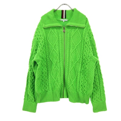 美品 TOMMY HILFIGER トミーヒルフィガー 長袖 ニットジャケット M グリーン