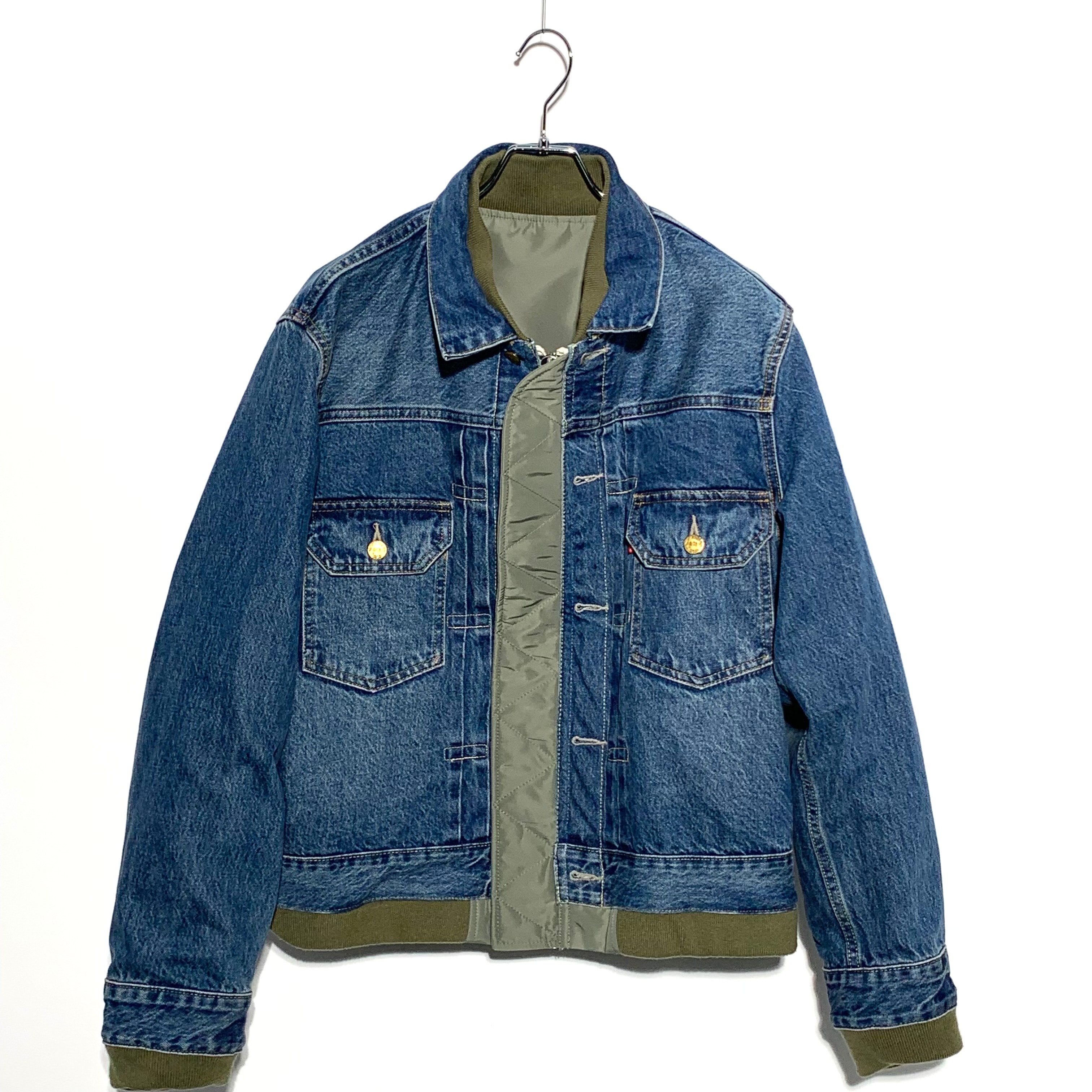 sacai x LEVI'S Men's Denim x Nylon Twill Reversible Blouson "Blue/Khaki" 25-03707M
