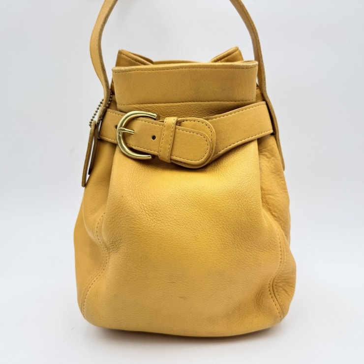 COACH(コーチ)4156 ヴィンテージ 巾着型 ショルダーバッグ レザー イエロー系 ゴールドトーン金具 レディース