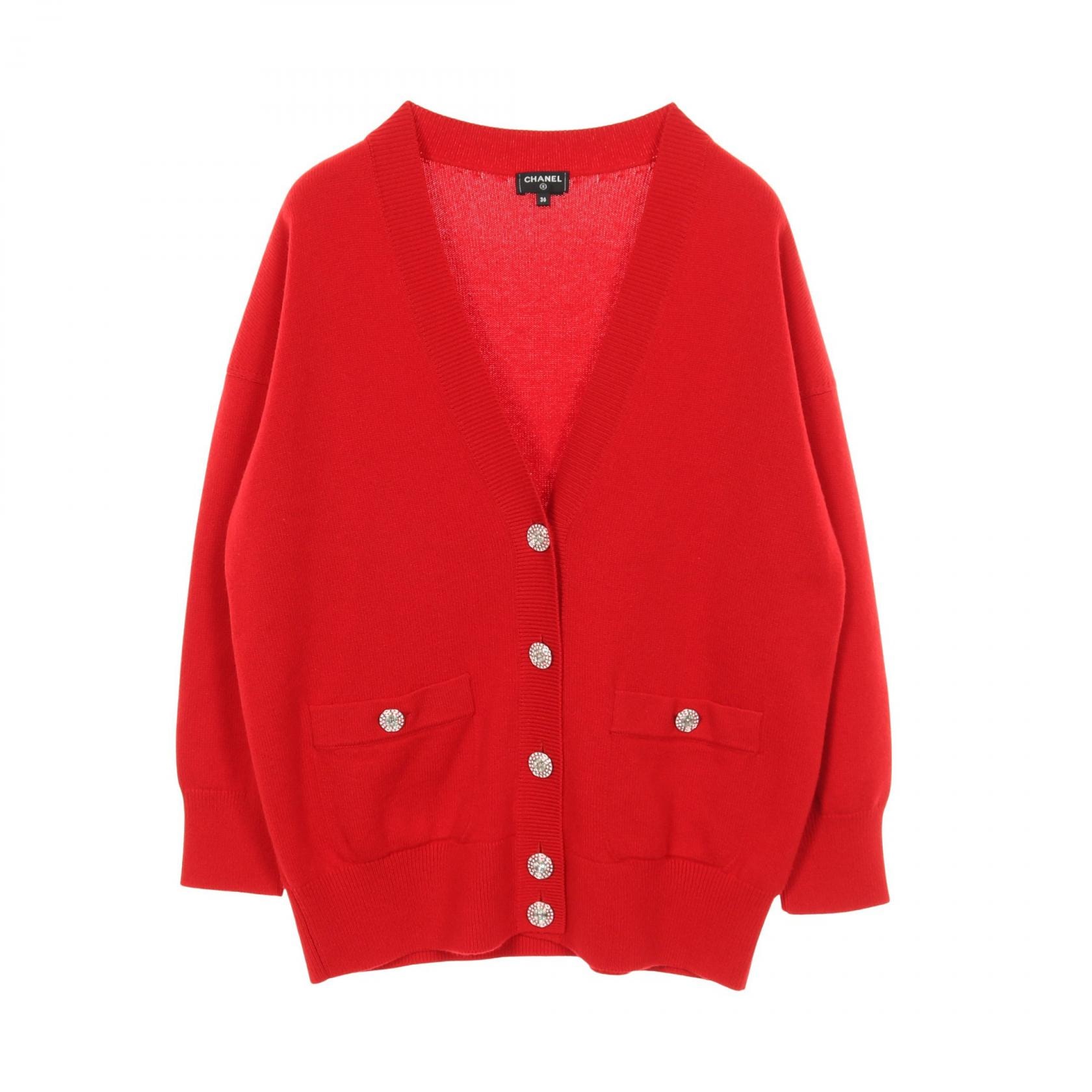 샤넬 CHANEL 코코 마크 비쥬 버튼 가디건 의류 탑 캐시미어 레이디스 레드 P74231K10636 23C [중고]