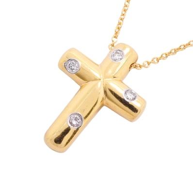 ★SALE【6jhb0863】ティファニー ネックレス ドッツ クロス 4PD K18YG イエローゴールド ダイヤモンド【中古】レディース