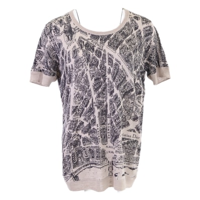 Dior Women's T-Shirt Linen Cashmere Silk Knit Plan Paris Motif "Beige/Black"