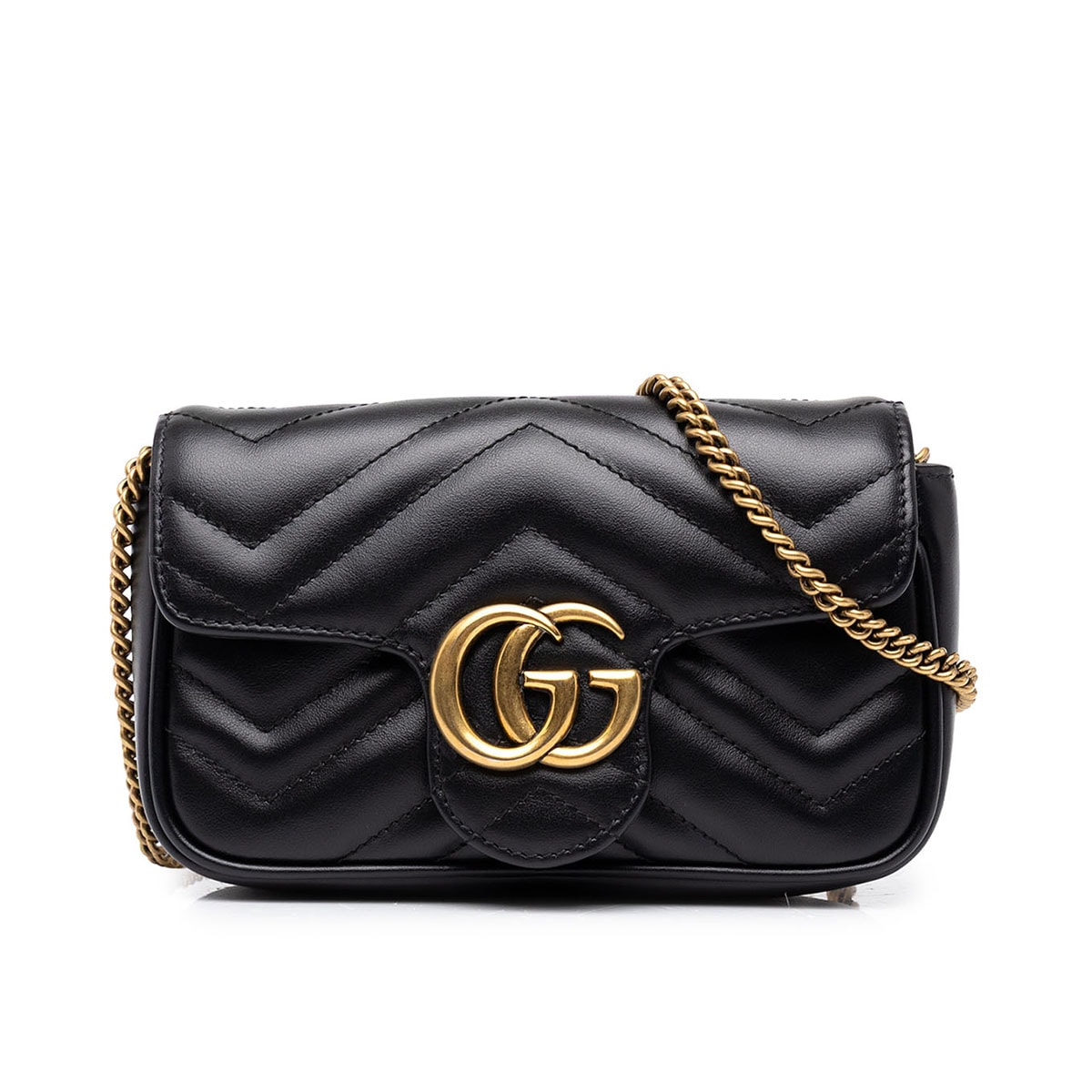 グッチ GGマーモント キルティング スーパーミニ チェーン ショルダーバッグ 476433 ブラック レザー レディース GUCCI 中古
