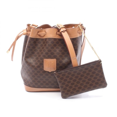 セリーヌ CELINE マカダム ショルダーバッグ バッグ PVCコーティングキャンバス レザー レディース ブラウン系 【中古】