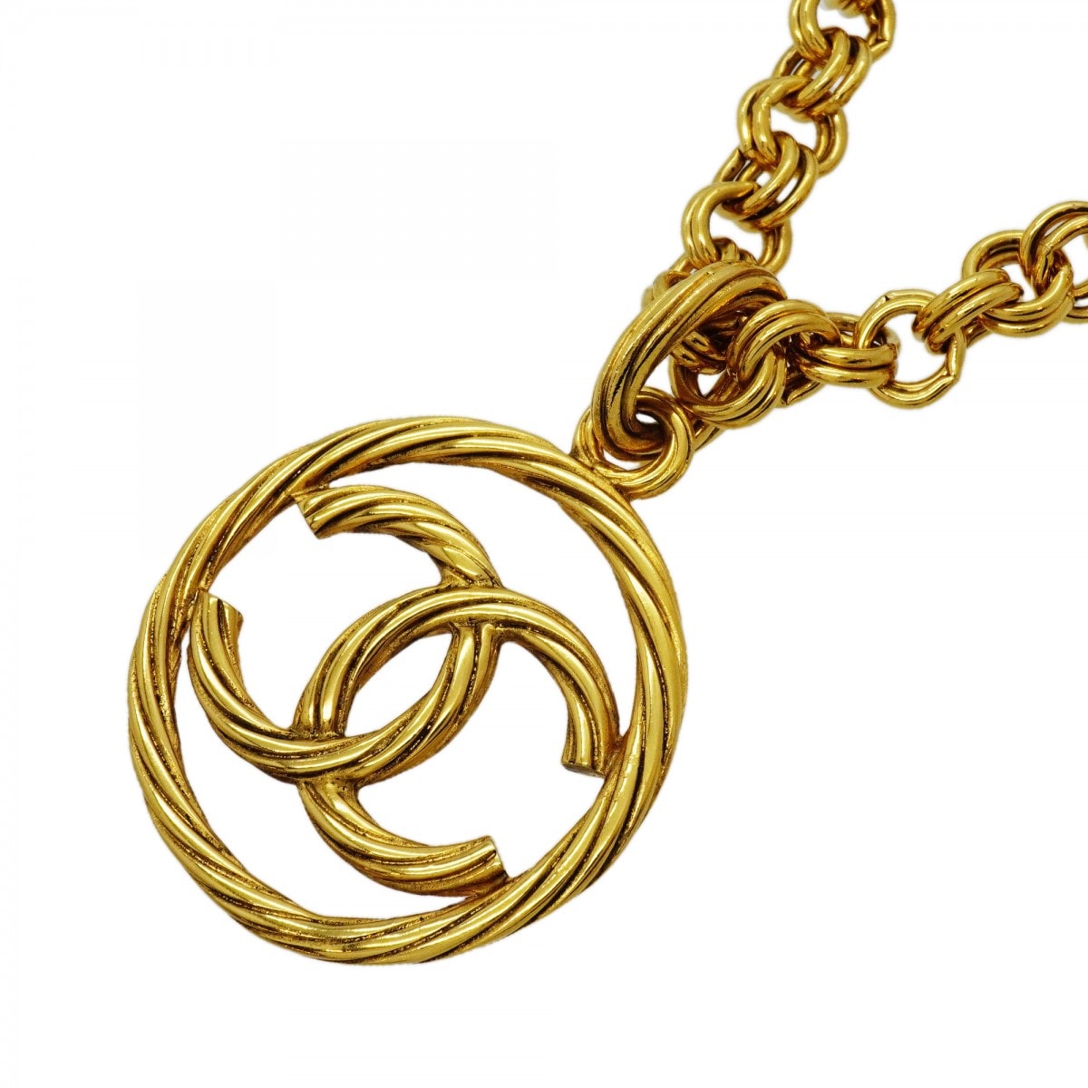 【6jcb0725-k】シャネル ネックレス ヴィンテージ ココマーク 丸型 サークル GPメッキ ゴールド【中古】レディース