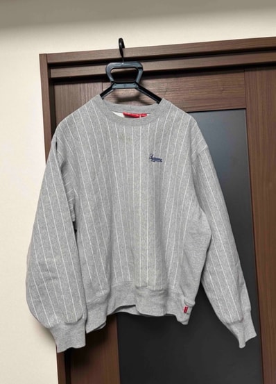 Supreme Pinstripe Crewneck "Heather Grey"