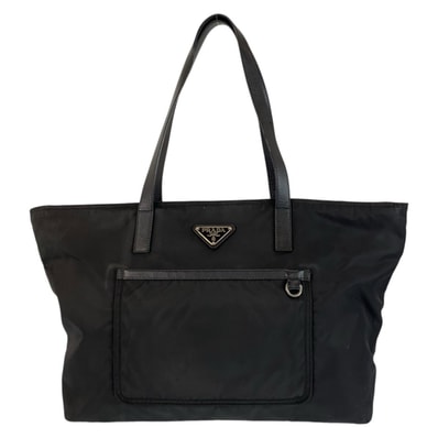 美品 PRADA プラダ テスート 三角ロゴプレート ブラック 黒 シルバー金具 ナイロン レザー/ トートバッグ ショルダーバッグ 601050 【中古】