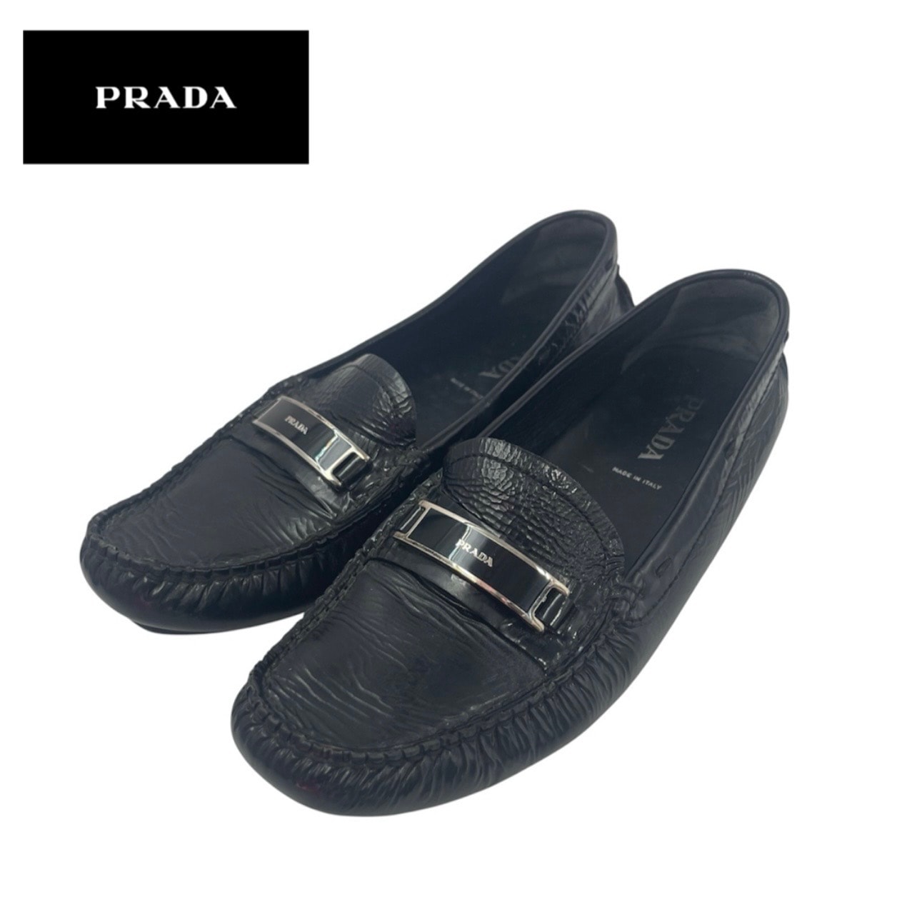 PRADA ブラックドライビングシューズ フラットシューズ 37 23cm
