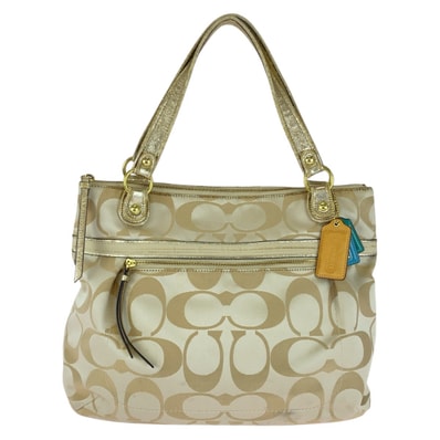 COACH コーチ シグネチャー ベージュ ゴールド ゴールド金具 キャンバス レザー/ トートバッグ ショルダーバッグ 505330 【中古】