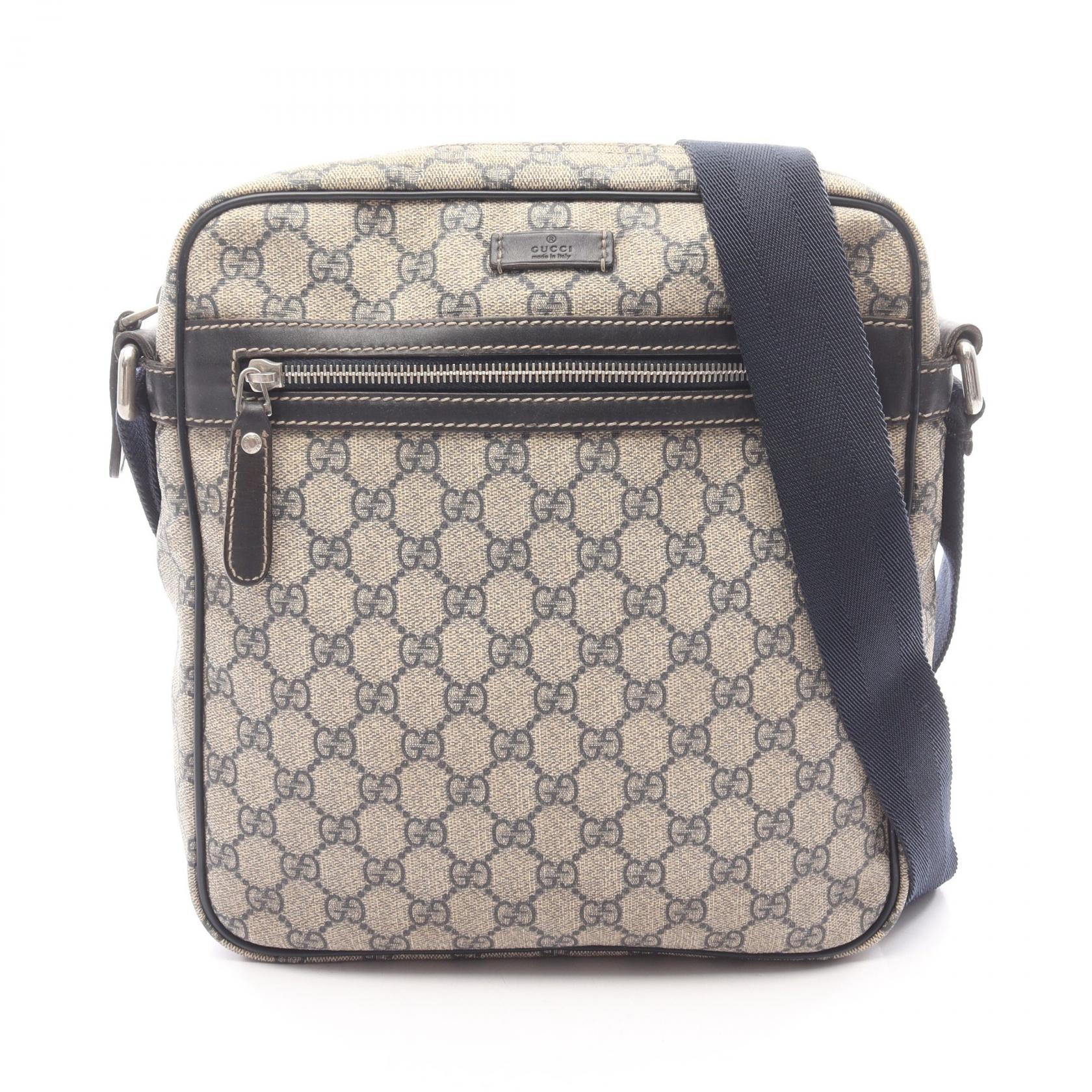 グッチ GUCCI GGスプリーム ショルダーバッグ バッグ PVCコーティングキャンバス レザー レディース ベージュ系 / ネイビー系 201448 【中古】