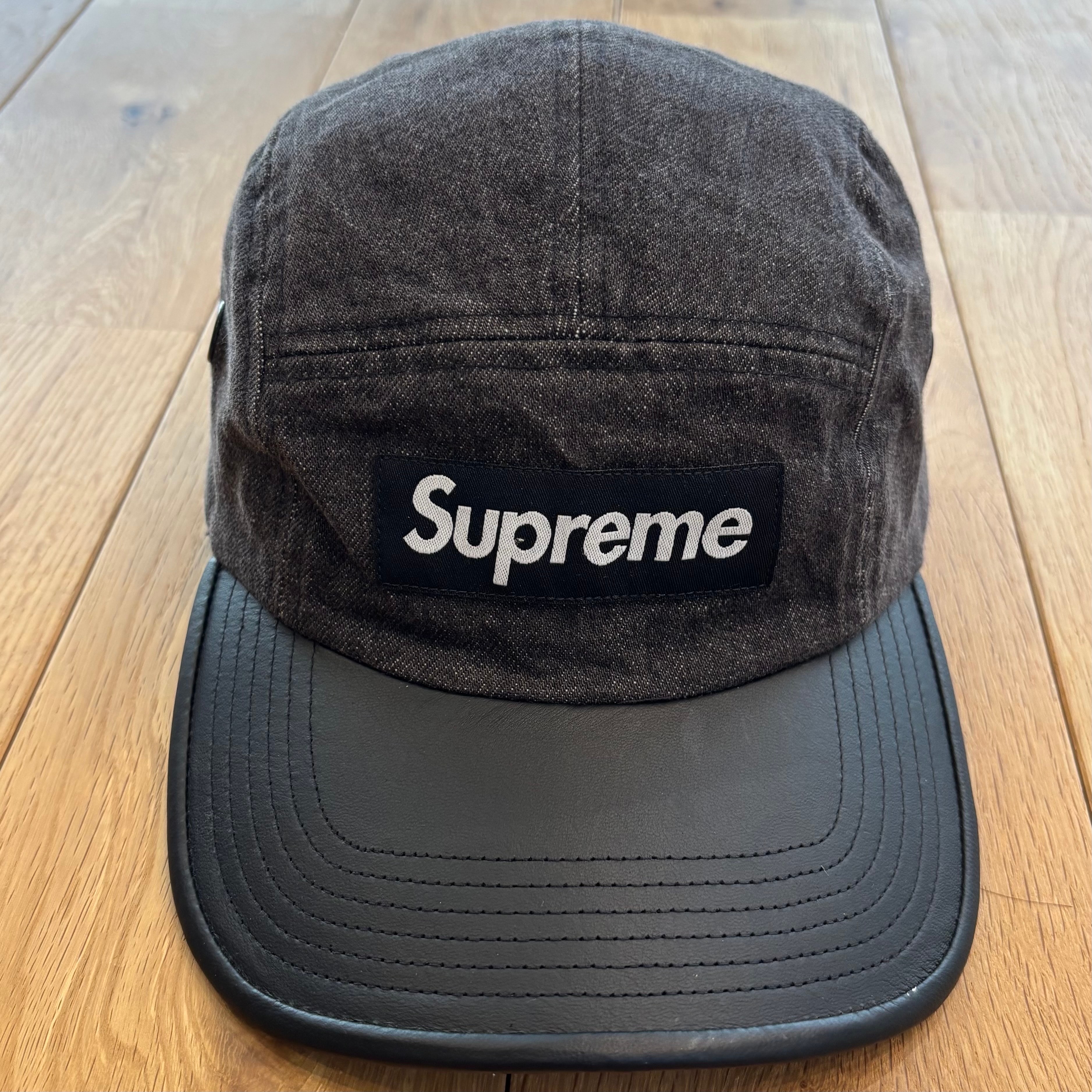 Supreme Leather Denim Camp Cap シュプリーム キャップ ボックスロゴ ブラック