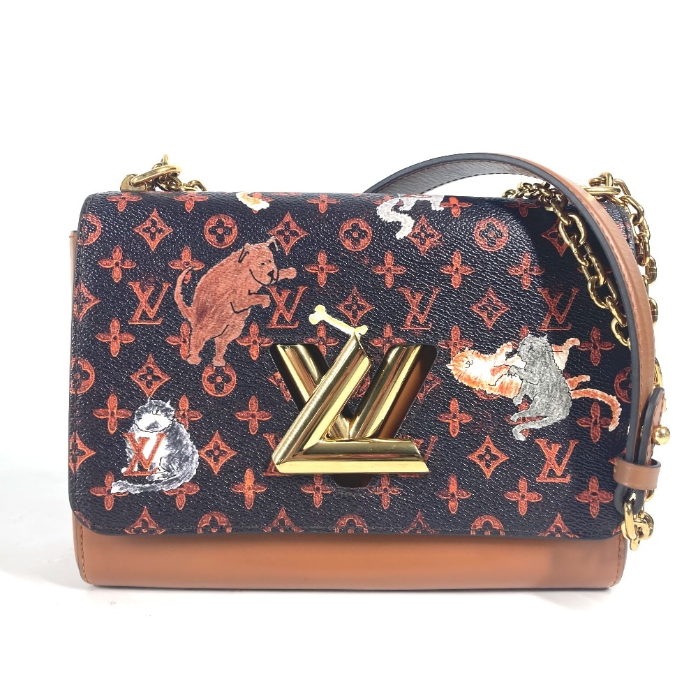 ルイヴィトン LOUIS VUITTON サック ツイストMM M44408 モノグラム キャットグラム 猫 カバン チェーンバッグ 斜め掛け Wチェーン ショルダーバッグ モノグラムキャンバス ブラウン 美品