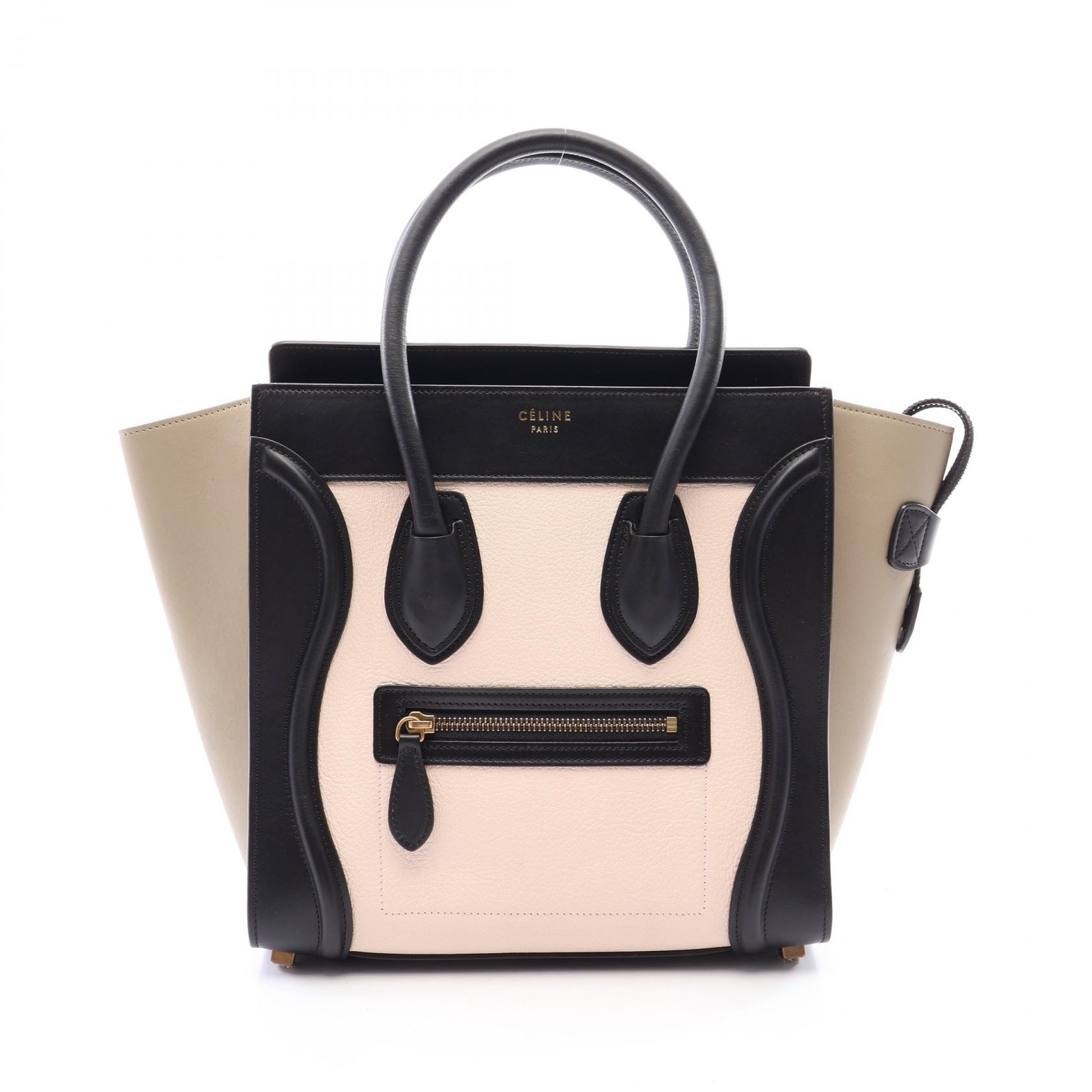 セリーヌ CELINE ラゲージ マイクロショッパー トートバッグ バッグ レザー レディース ブラック系 / アイボリー系 / ベージュ系 【中古】