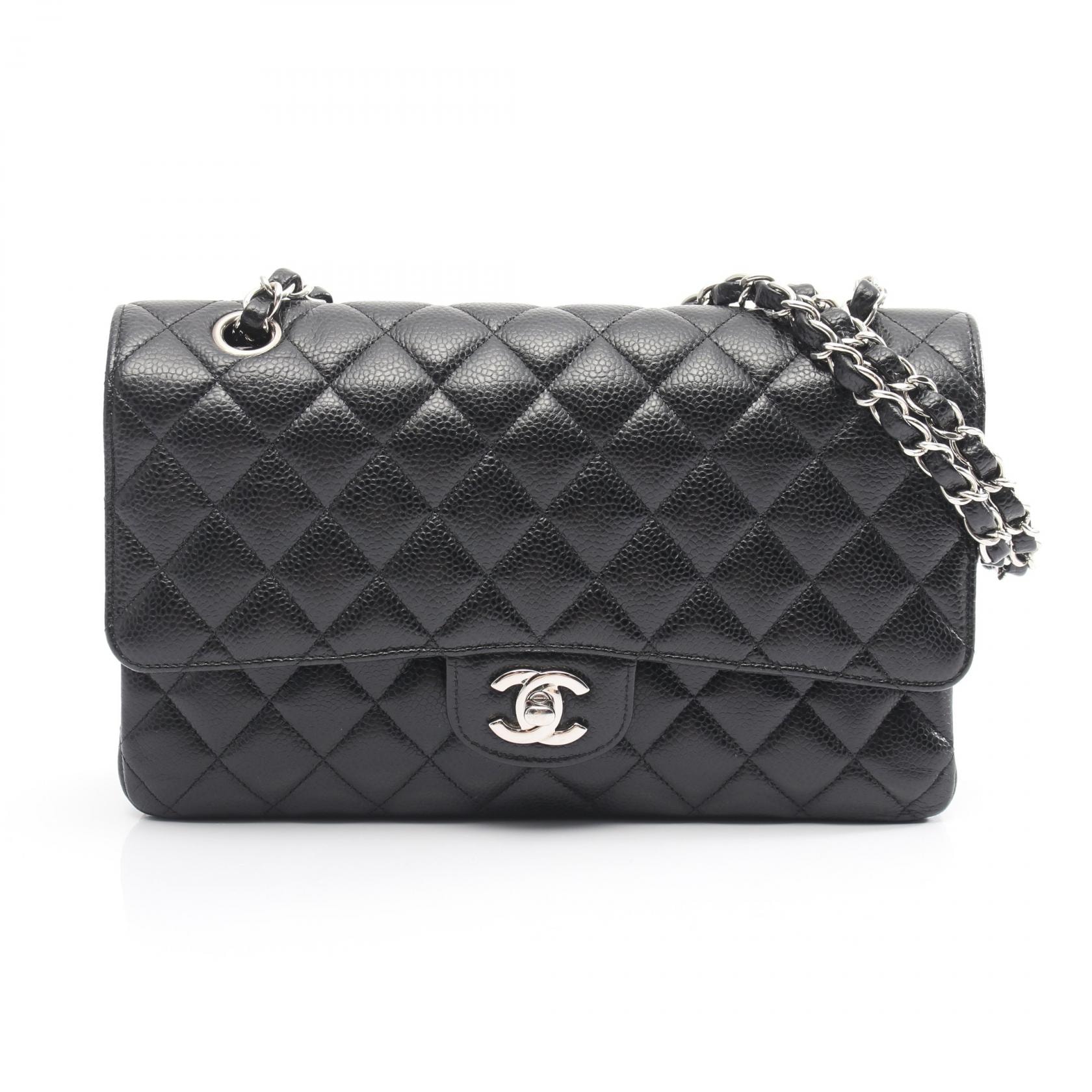 シャネル CHANEL マトラッセ Wフラップ ショルダーバッグ バッグ キャビアスキン(グレインドカーフ) レディース ブラック系 A01112 【中古】