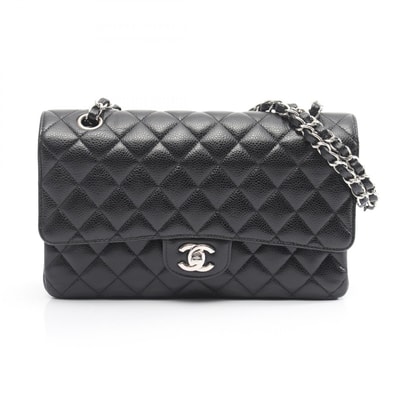 シャネル CHANEL マトラッセ Wフラップ ショルダーバッグ バッグ キャビアスキン(グレインドカーフ) レディース ブラック系 A01112 【中古】