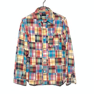 00's stussy ステューシー パッチワーク デザインシャツ