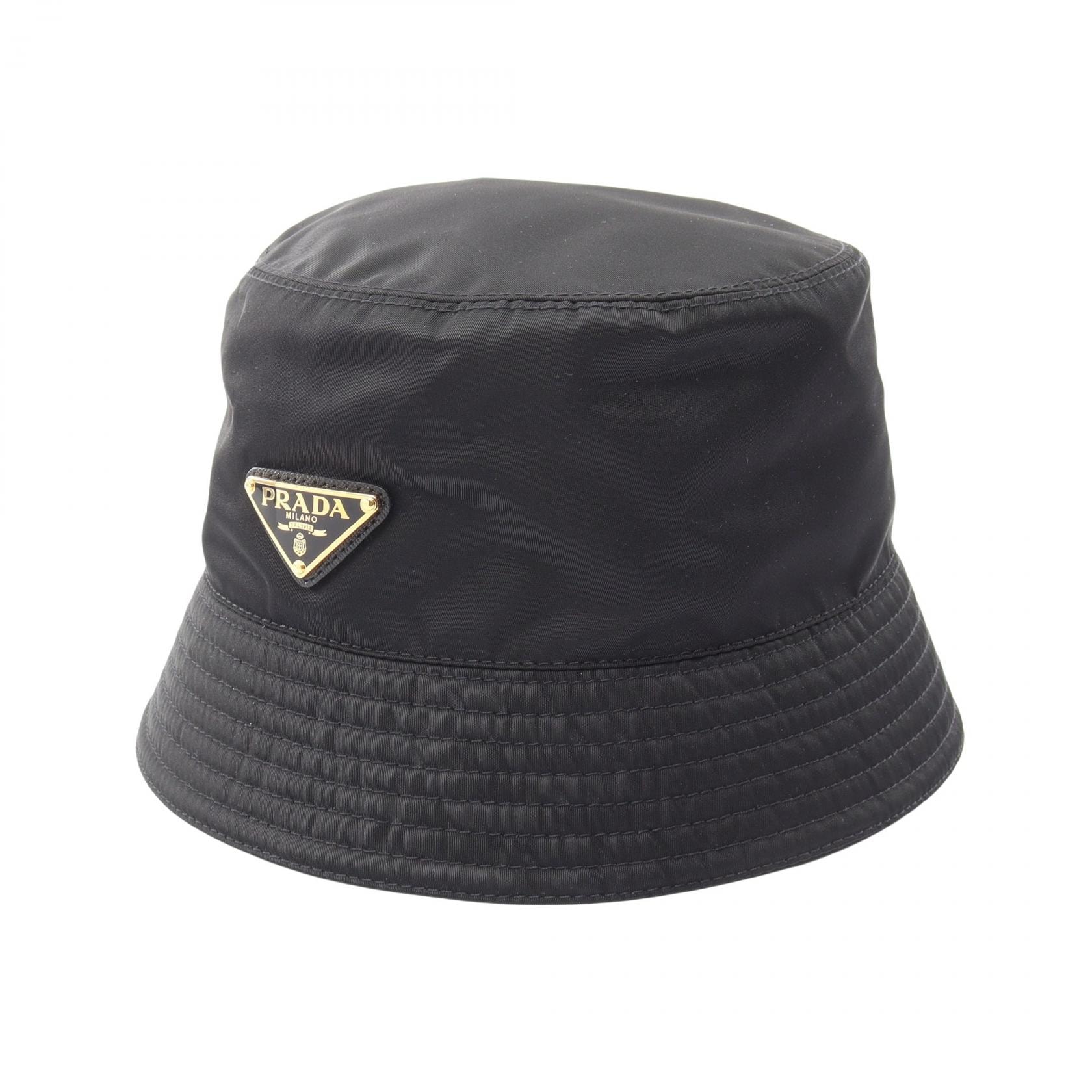 プラダ PRADA Re-Nylon トライアングルロゴ バケット ハット 帽子 ナイロン レディース ブラック系 1HC137 【中古】