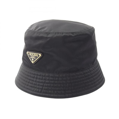 プラダ PRADA Re-Nylon トライアングルロゴ バケット ハット 帽子 ナイロン レディース ブラック系 1HC137 【中古】