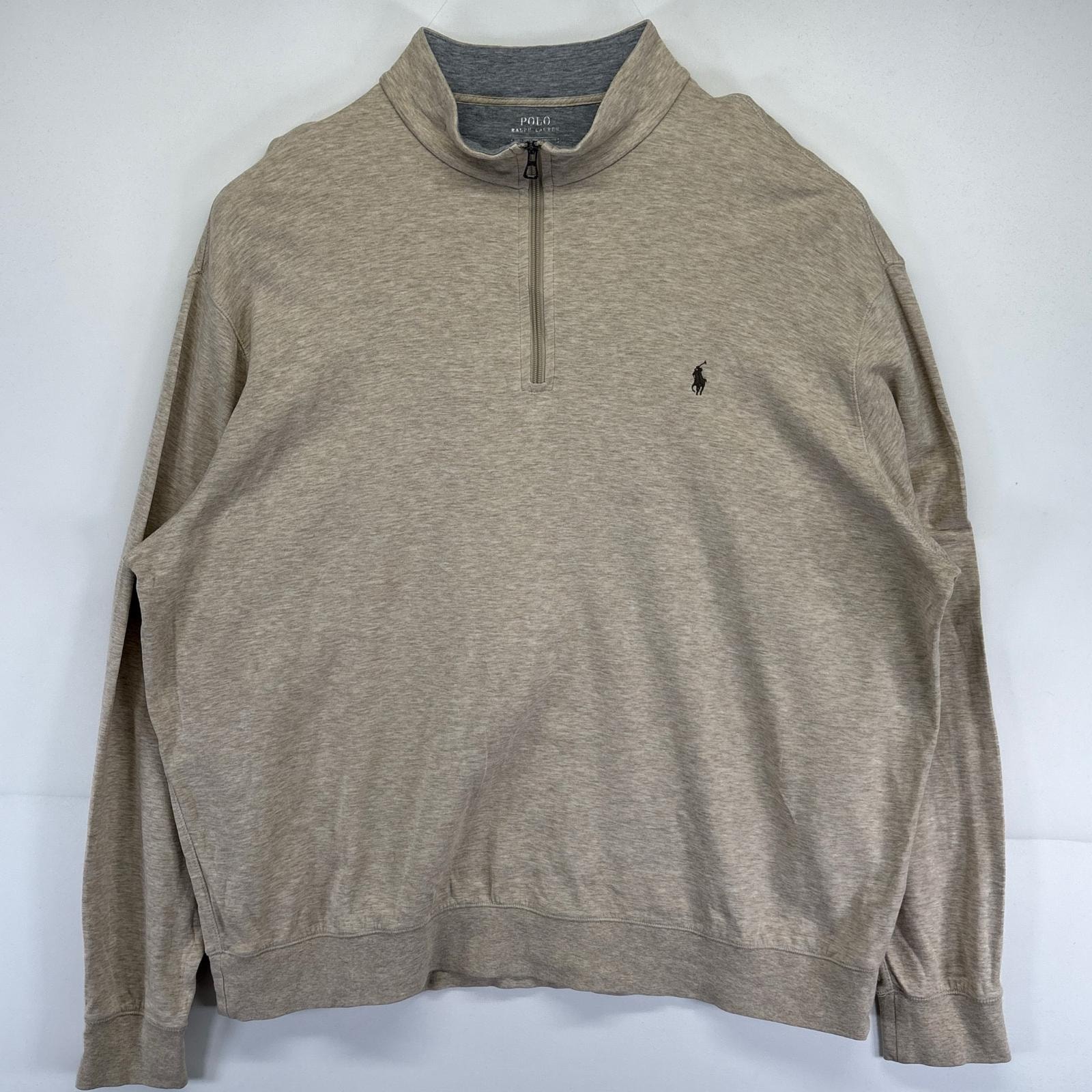 古着 ポロ・ラルフローレン POLO RALPH LAUREN スウェット 大きいサイズ ハーフジップ ハイネック ワンポイントロゴ 2XB  ベージュ系 メンズ