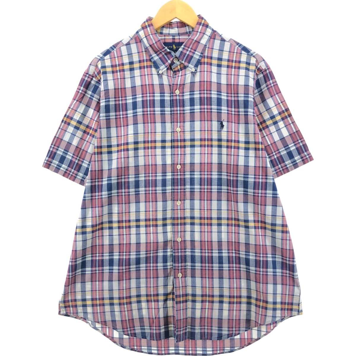 古着 ラルフローレン Ralph Lauren マドラスチェック 半袖 ボタンダウン チェックシャツ メンズXL相当/eaa555107