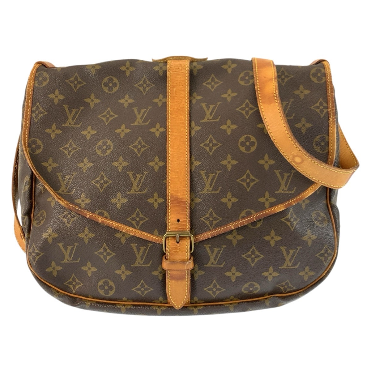 LOUIS VUITTON ルイヴィトン モノグラム ソミュール35 ブラウン ゴールド金具 PVC レザー/ ショルダーバッグ メッセンジャーバッグ 男女兼用 602766 【中古】