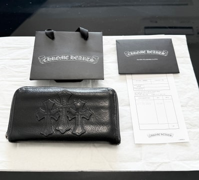 Chrome Hearts REC F Light Leather Zip Wallet / 3 Cemetary Cross "Black"