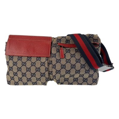 GUCCI グッチ ベージュ レッド ネイビー GGキャンバス レザー/ ボディバッグ ウエストバッグ 男女兼用 506161 【中古】
