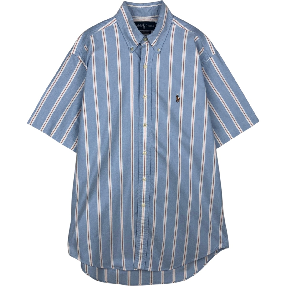 古着 ラルフローレン Ralph Lauren CLASSIC FIT マルチストライプ 半袖 ボタンダウン ストライプシャツ メンズM相当/eaa495221