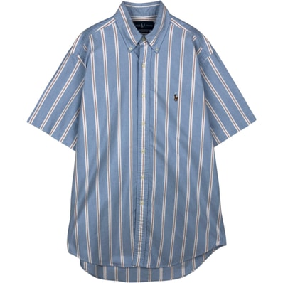 古着 ラルフローレン Ralph Lauren CLASSIC FIT マルチストライプ 半袖 ボタンダウン ストライプシャツ メンズM相当/eaa495221
