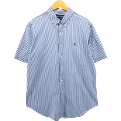 古着 ラルフローレン Ralph Lauren CLASSIC FIT シアサッカー 半袖 ボタンダウン ストライプシャツ メンズL相当/eaa552719