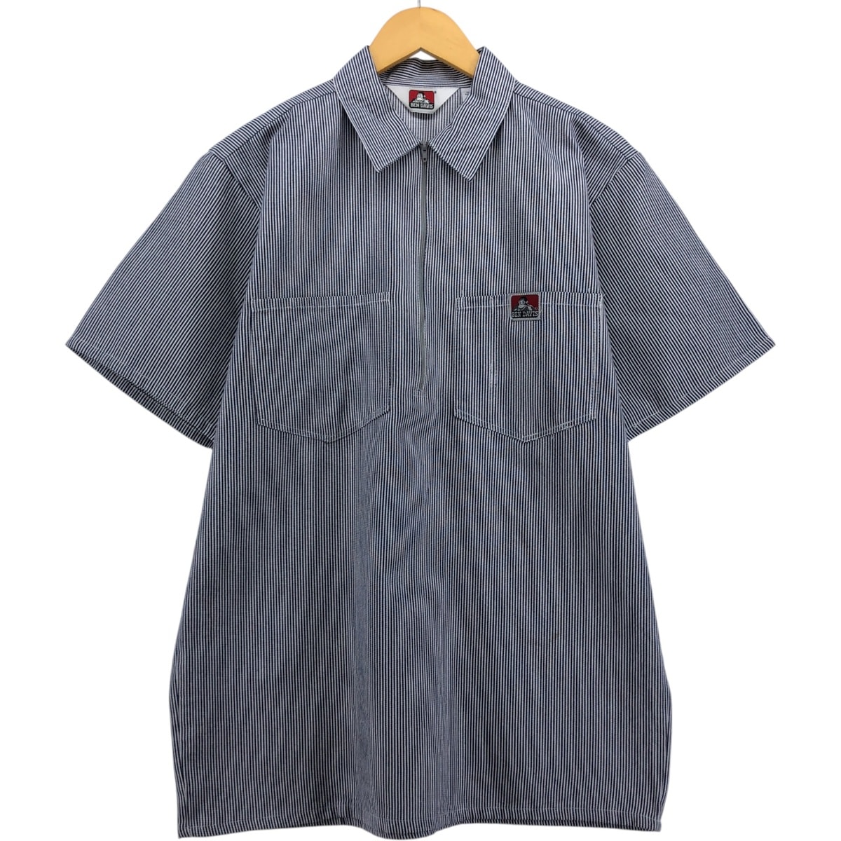 古着 90年代 ベンデイビス BEN DAVIS ストライプ柄 ハーフジップ プルオーバー 半袖 ワークシャツ ボックスシャツ メンズM相当 ヴィンテージ/eaa567389