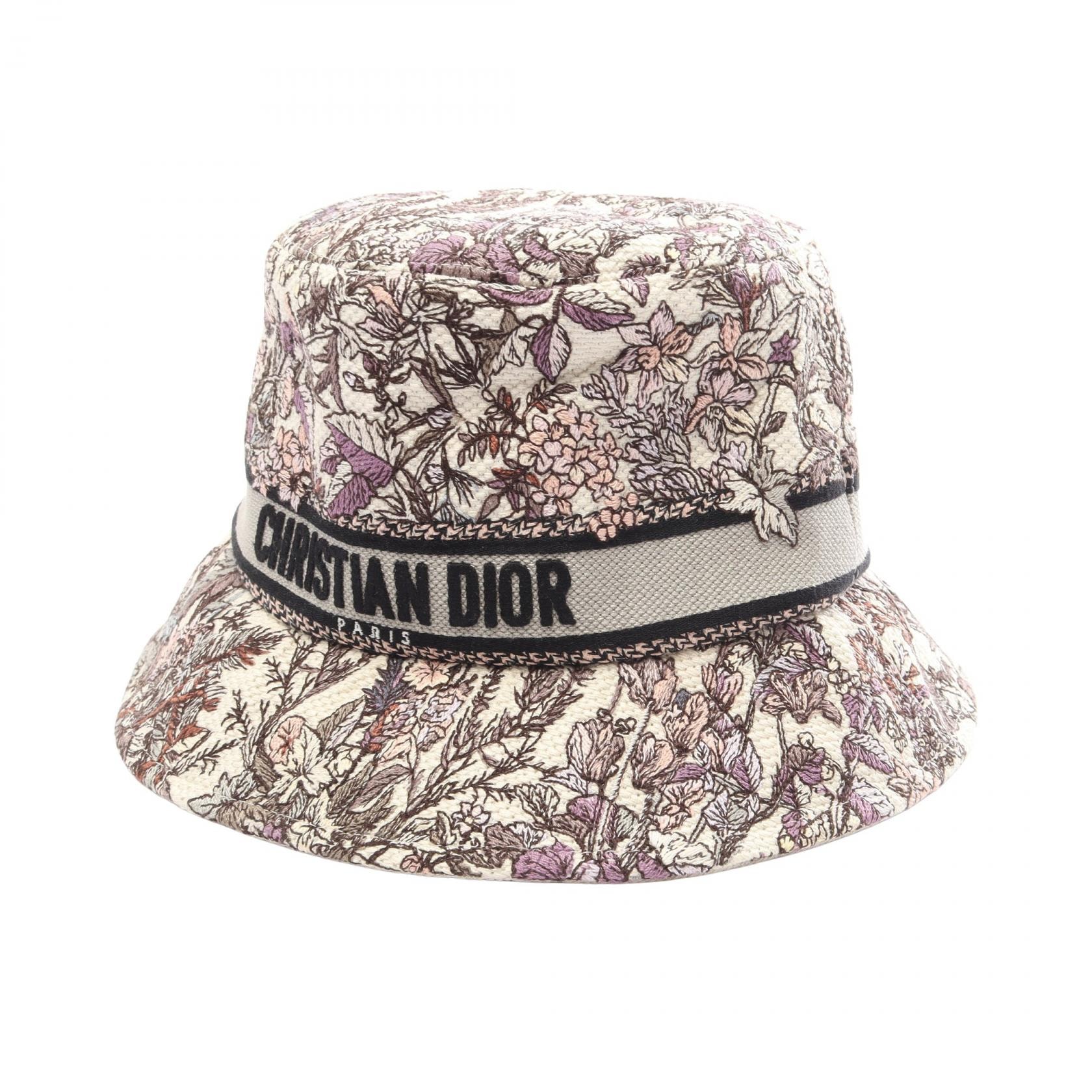 ディオール Dior D-Bobby Toile de Jouy バケット ハット 帽子 コットン レディース ホワイト系 / ピンク系 / マルチカラー 【中古】