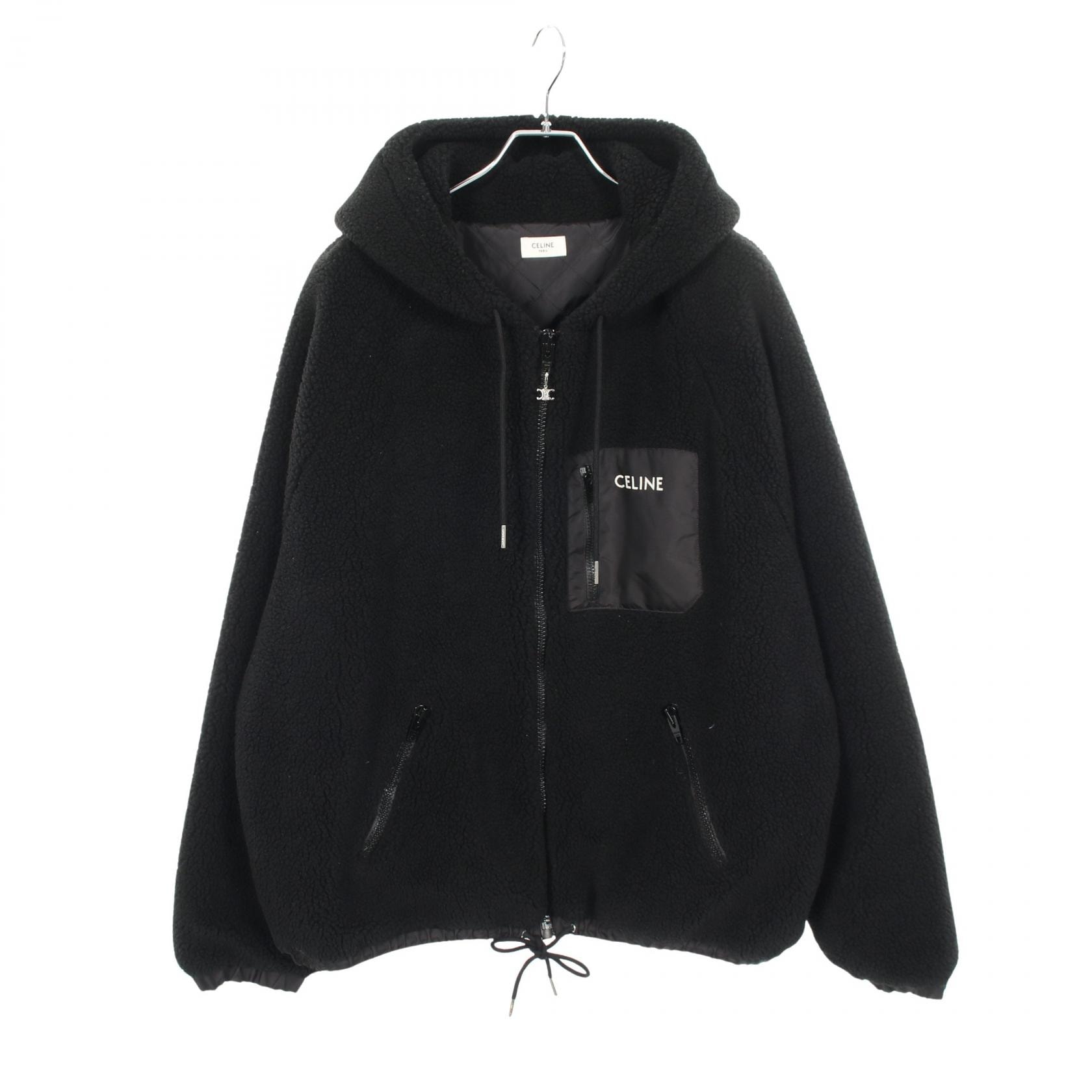 セリーヌ CELINE フード付き ボア 衣料品 アウター アクリル レディース ブラック系 2Y30H699M 【中古】