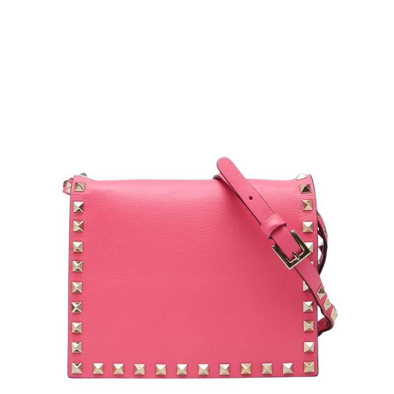 ヴァレンティノ スタッズ ショルダーバッグ ピンク レザー レディース VALENTINO 【中古】