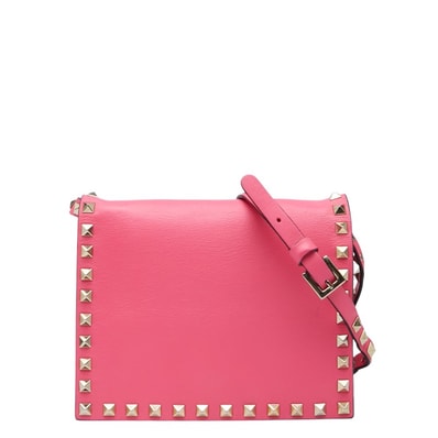 ヴァレンティノ スタッズ ショルダーバッグ ピンク レザー レディース VALENTINO 【中古】