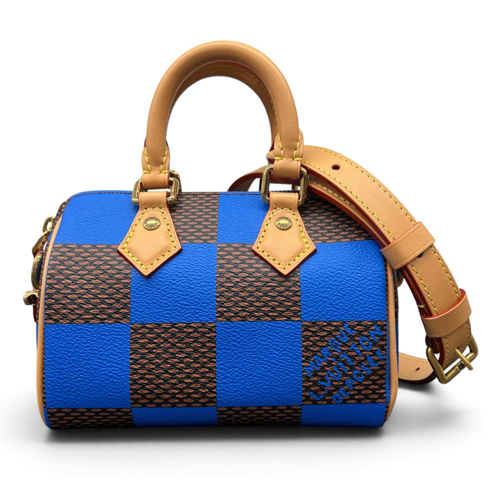 LOUIS VUITTON 希少 展示品級美品 ルイヴィトン スピーディ バンドリエール18 ダミエポップ 2way ミニボストン ショルダーバッグ N40595 PVC レザー RFID確認済 ブルー ブラウン ハンドバッグ SAランク 中古 鑑定済